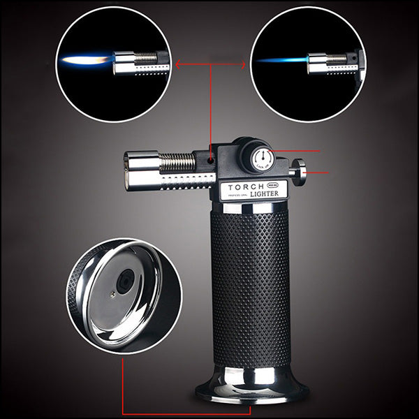 Professional Black Torch Lighter with Textured Grip