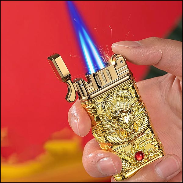 Ornate Gold Dragon Lighter with Amber Gem