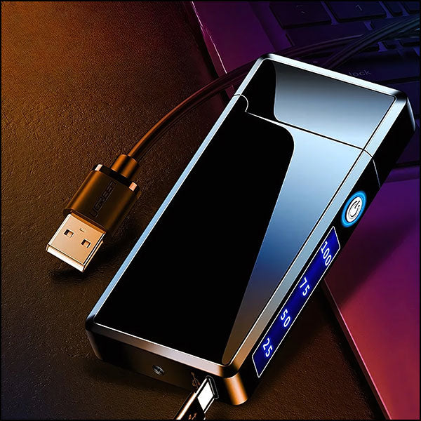 Sleek Black Electronic Lighter with LED Battery Display