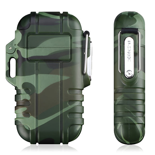 Rugged Green Camo Arc Lighter with Clip