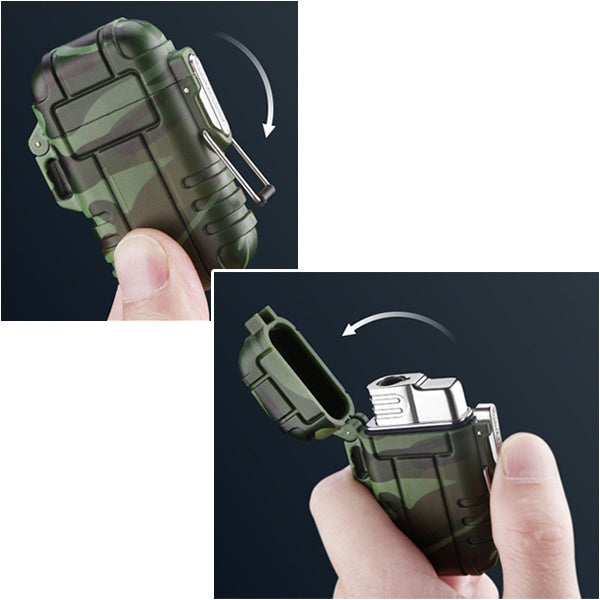 Rugged Green Camo Arc Lighter with Clip
