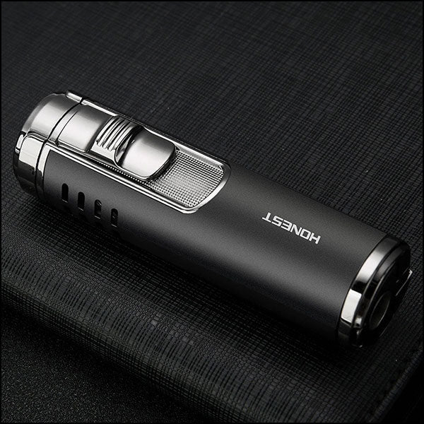 Sleek Matte Black Torch Lighter with Chrome Accents