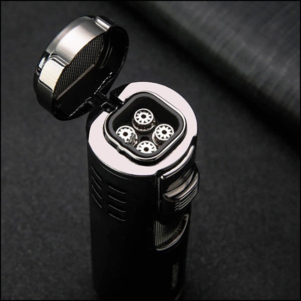 Sleek Matte Black Torch Lighter with Chrome Accents