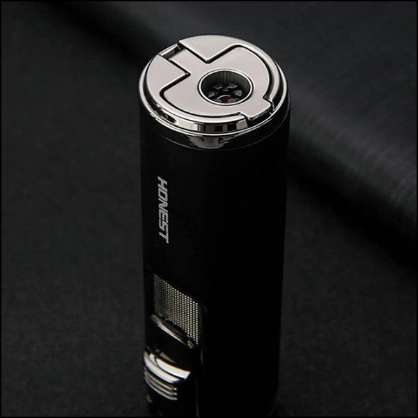 Sleek Matte Black Torch Lighter with Chrome Accents