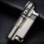 Gunmetal Metal Torch Lighter with Clear Fuel Window