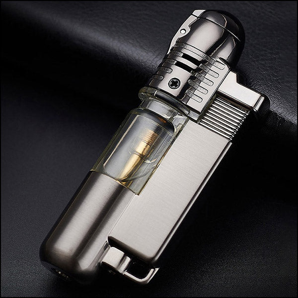 Gunmetal Metal Torch Lighter with Clear Fuel Window