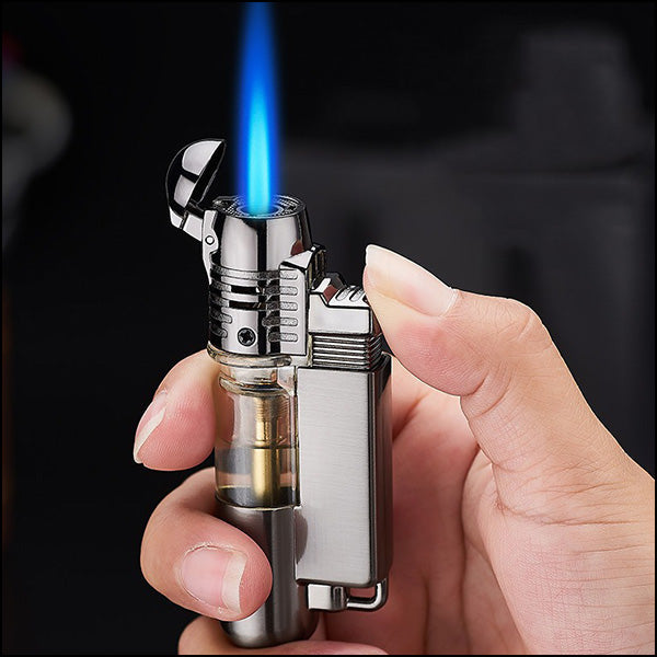 Gunmetal Metal Torch Lighter with Clear Fuel Window