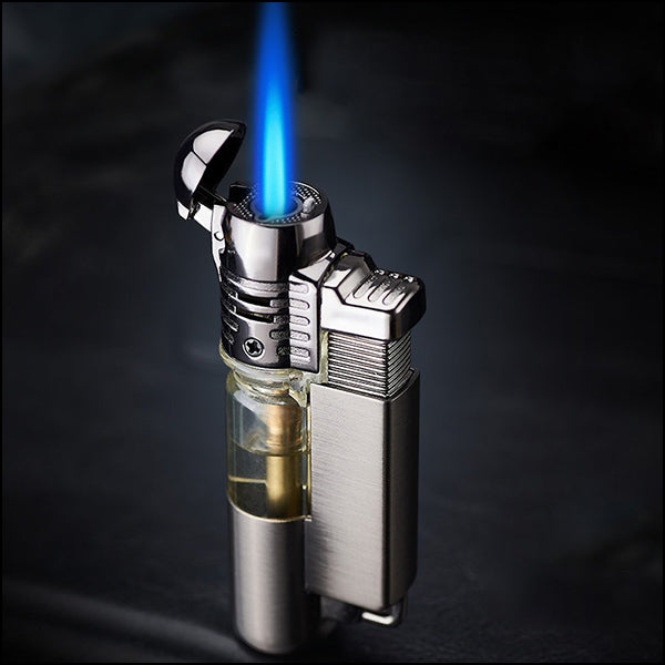 Gunmetal Metal Torch Lighter with Clear Fuel Window