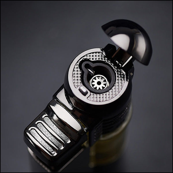 Gunmetal Metal Torch Lighter with Clear Fuel Window