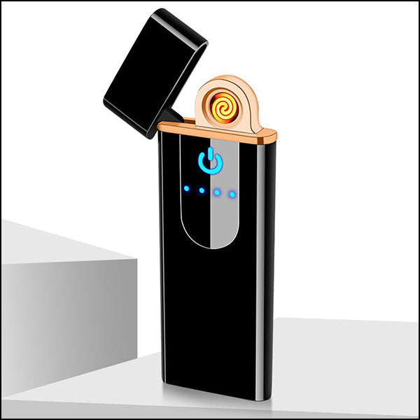 Black Slim Electric Lighter with Gold Accent and LED