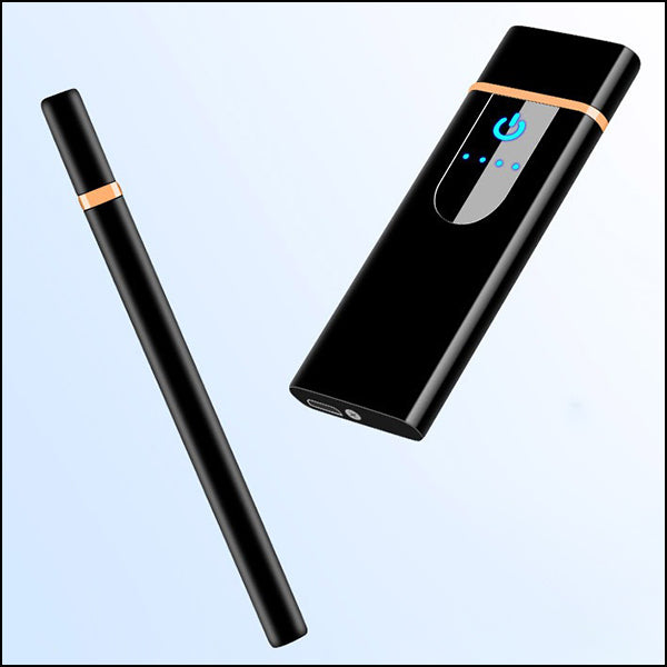 Black Slim Electric Lighter with Gold Accent and LED