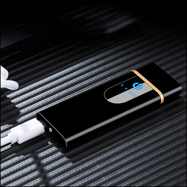 Black Slim Electric Lighter with Gold Accent and LED