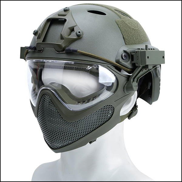 Olive Green Tactical Helmet with Full Face Protection