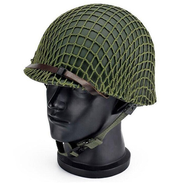 Vintage Olive Green M1 Military Helmet with Net