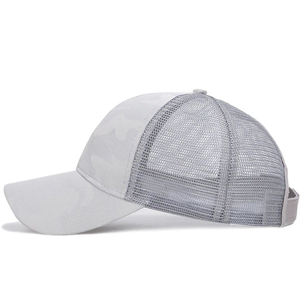 Light Grey Camo Mesh Ponytail Baseball Cap