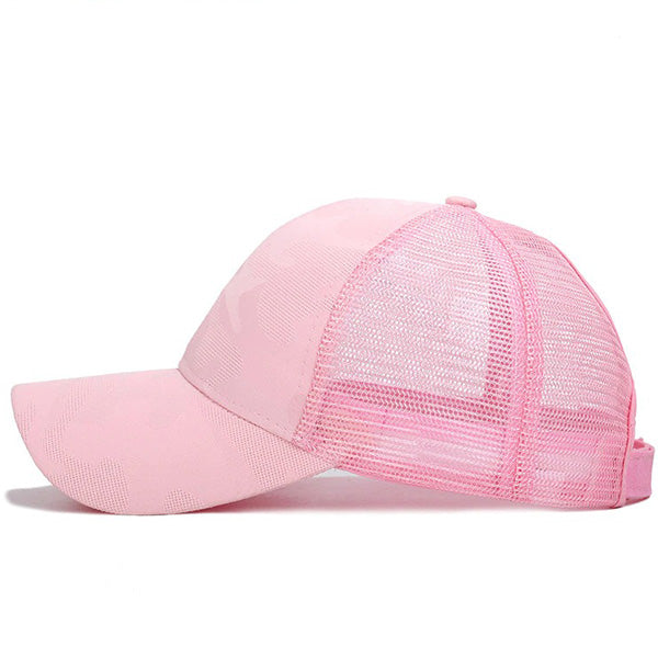 Women's Pink Camo Mesh Ponytail Baseball Cap