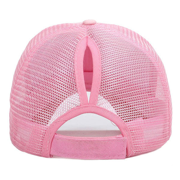 Women's Pink Camo Mesh Ponytail Baseball Cap