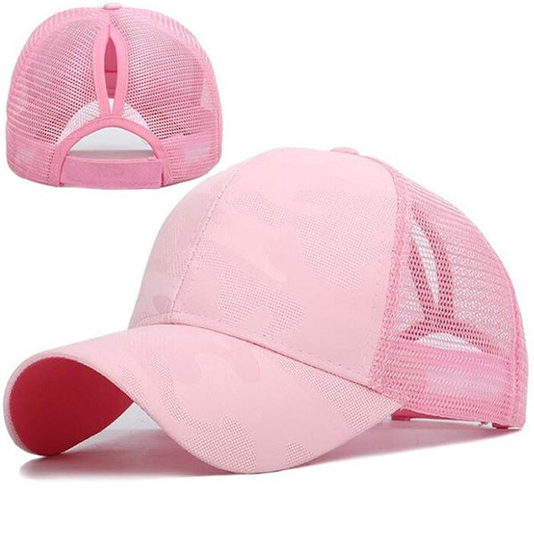 Pink Camouflage Cap with Ponytail