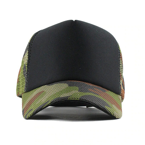 Unisex Camo Mesh Trucker Cap with Black Front