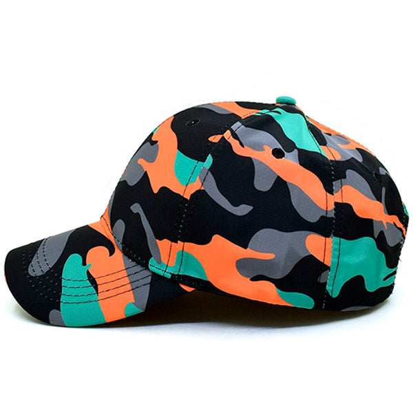 Vibrant Camo Baseball Cap with Orange and Teal