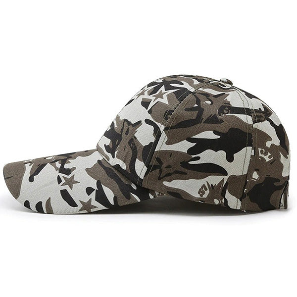 Grey Camo Star Print Cotton Baseball Cap