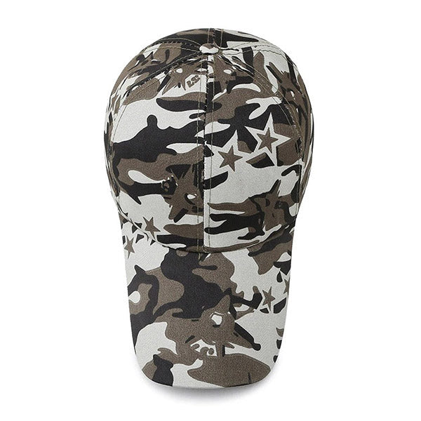 Grey Camo Star Print Cotton Baseball Cap