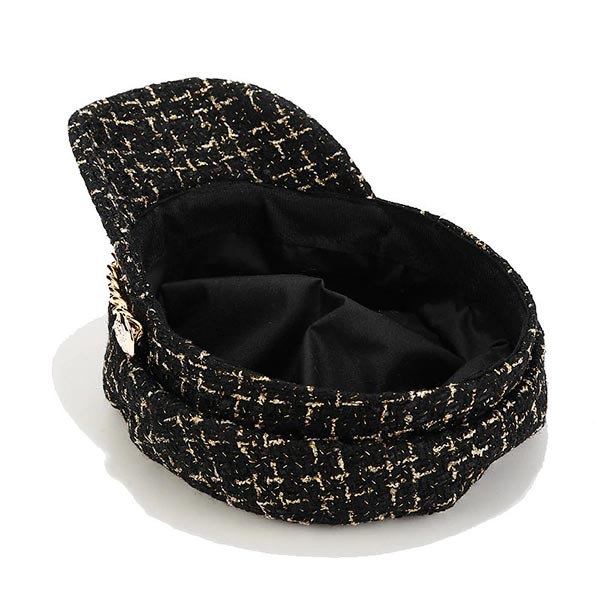 Black Gold Tweed Newsboy Cap with Gold Chain