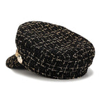 Black Gold Tweed Newsboy Cap with Gold Chain