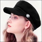 Black Wool Blend Sailor Cap with Rope Trim