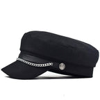 Black Felt Baker Boy Cap with Silver Chain