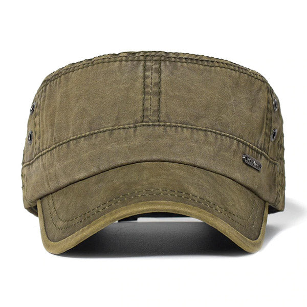 Men's Distressed Olive Green Cotton Cadet Cap