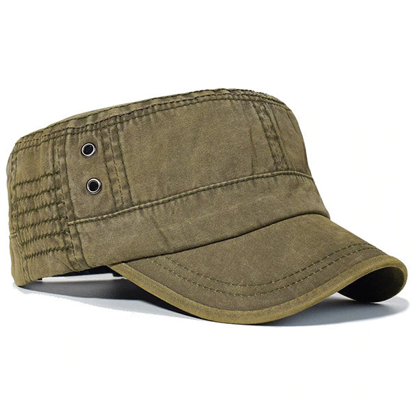 Men's Distressed Olive Green Cotton Cadet Cap