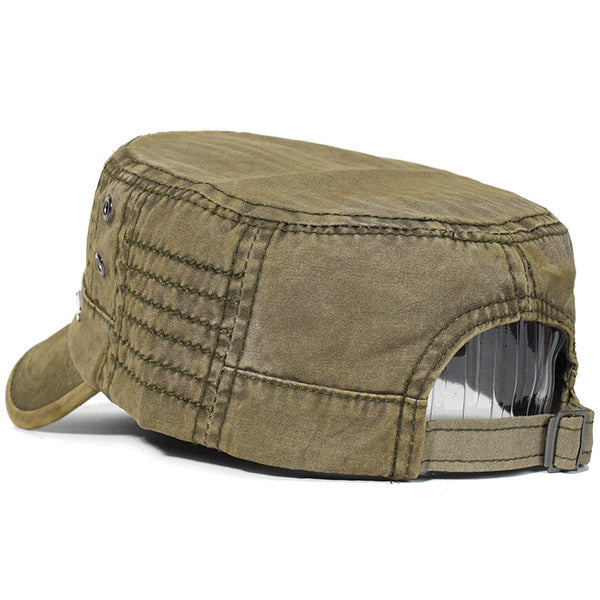 Men's Distressed Olive Green Cotton Cadet Cap