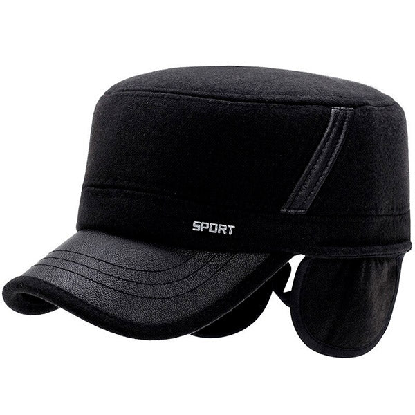 Black Sport Cadet Cap with Faux Leather Brim