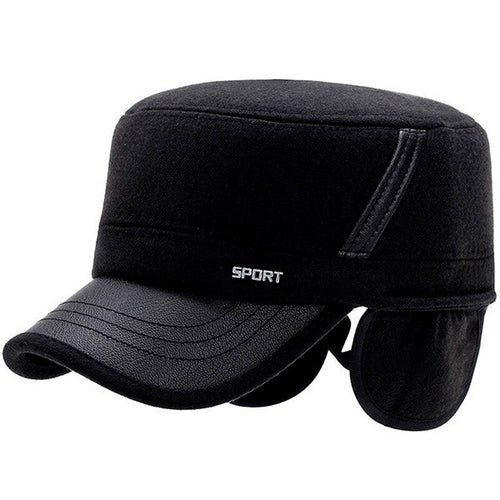 Black Sport Cadet Cap with Faux Leather Brim