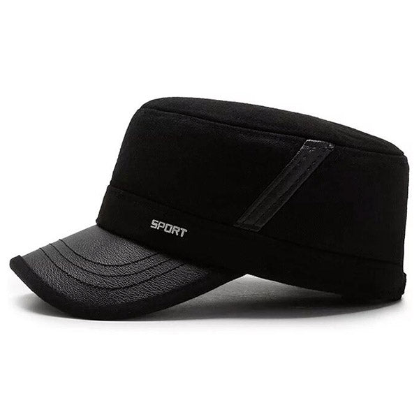 Black Sport Cadet Cap with Faux Leather Brim
