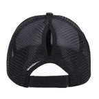 Black Camo Mesh Trucker Hat with Ponytail Opening