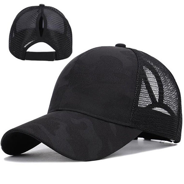 Black Camouflage Ponytail Cap