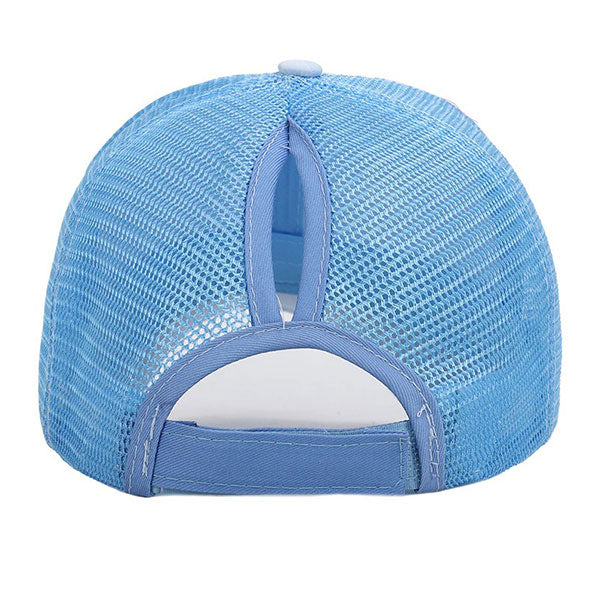 Light Blue Camo Mesh Trucker Hat with Ponytail Slot