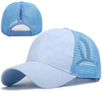 Blue Camouflage Cap with Ponytail