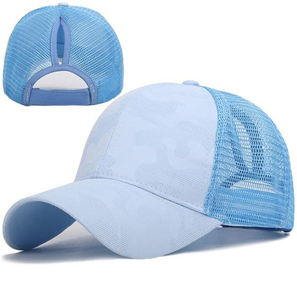 Blue Camouflage Cap with Ponytail