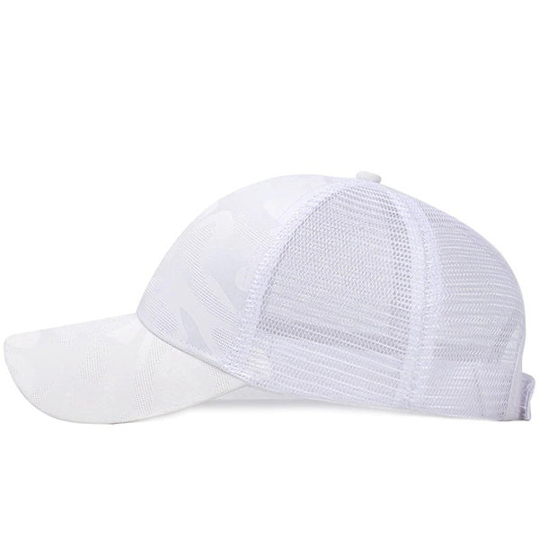 White Mesh Ponytail Trucker Hat