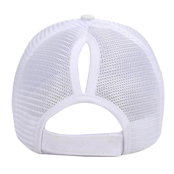 White Mesh Ponytail Trucker Hat