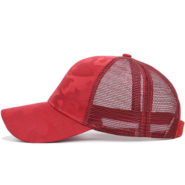 Women's Red Camo Ponytail Trucker Hat