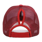 Women's Red Camo Ponytail Trucker Hat