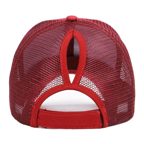 Women's Red Camo Ponytail Trucker Hat