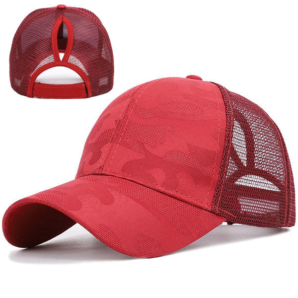 Red Camouflage Cap with Ponytail