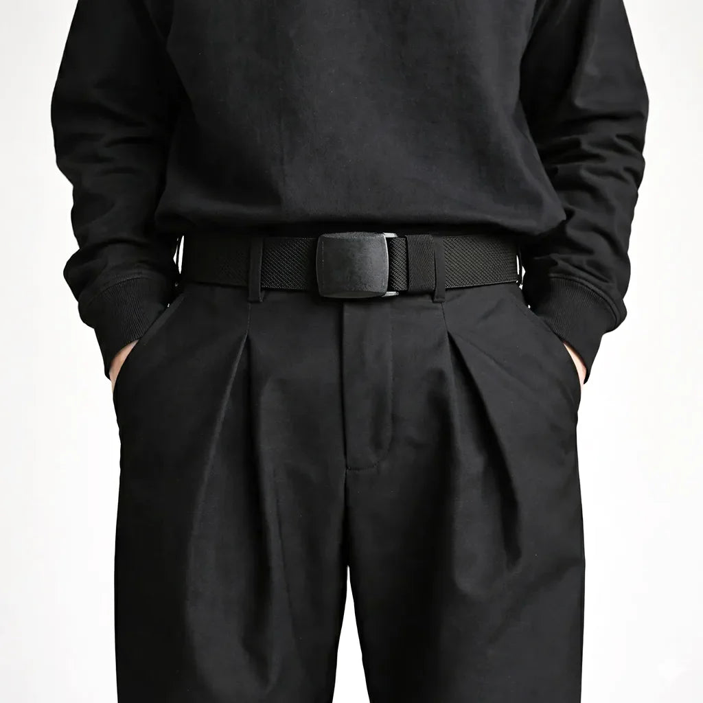 Black Elastic Webbing Belt with Plastic Buckle