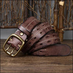 Men's Rustic Brown Leather Belt with Double Prong