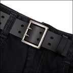 Black Leather Double-Prong Belt with Antique Buckle